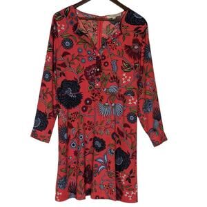 Ann Taylor Loft Coral Orange Floral Long Sleeve Dress Beachy Tropical Petite 12P
